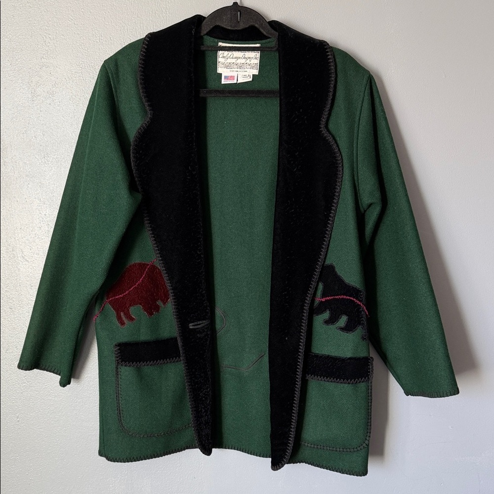Cindy Ourings Designs Womens Wool Embroidered Yellowstone Fall Nature Overcoat M
